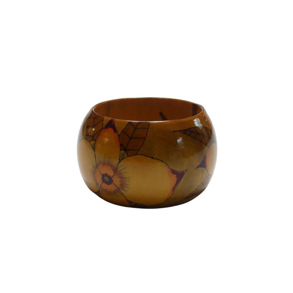 1970's Signed Blanck Artisan Hand Painted Wide Wood Bangle